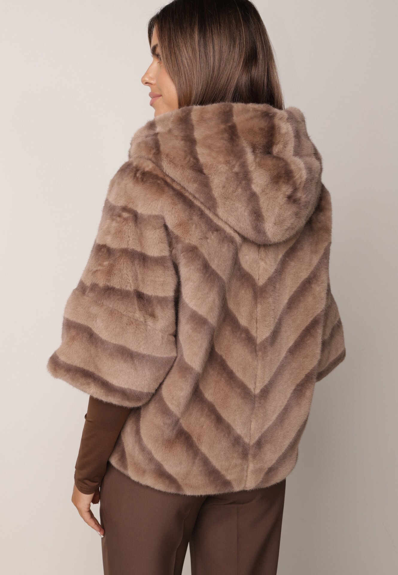 melya by melody Geacă Blană Bej Oversize cu Glugă și Mâneci 3/4 Idanne