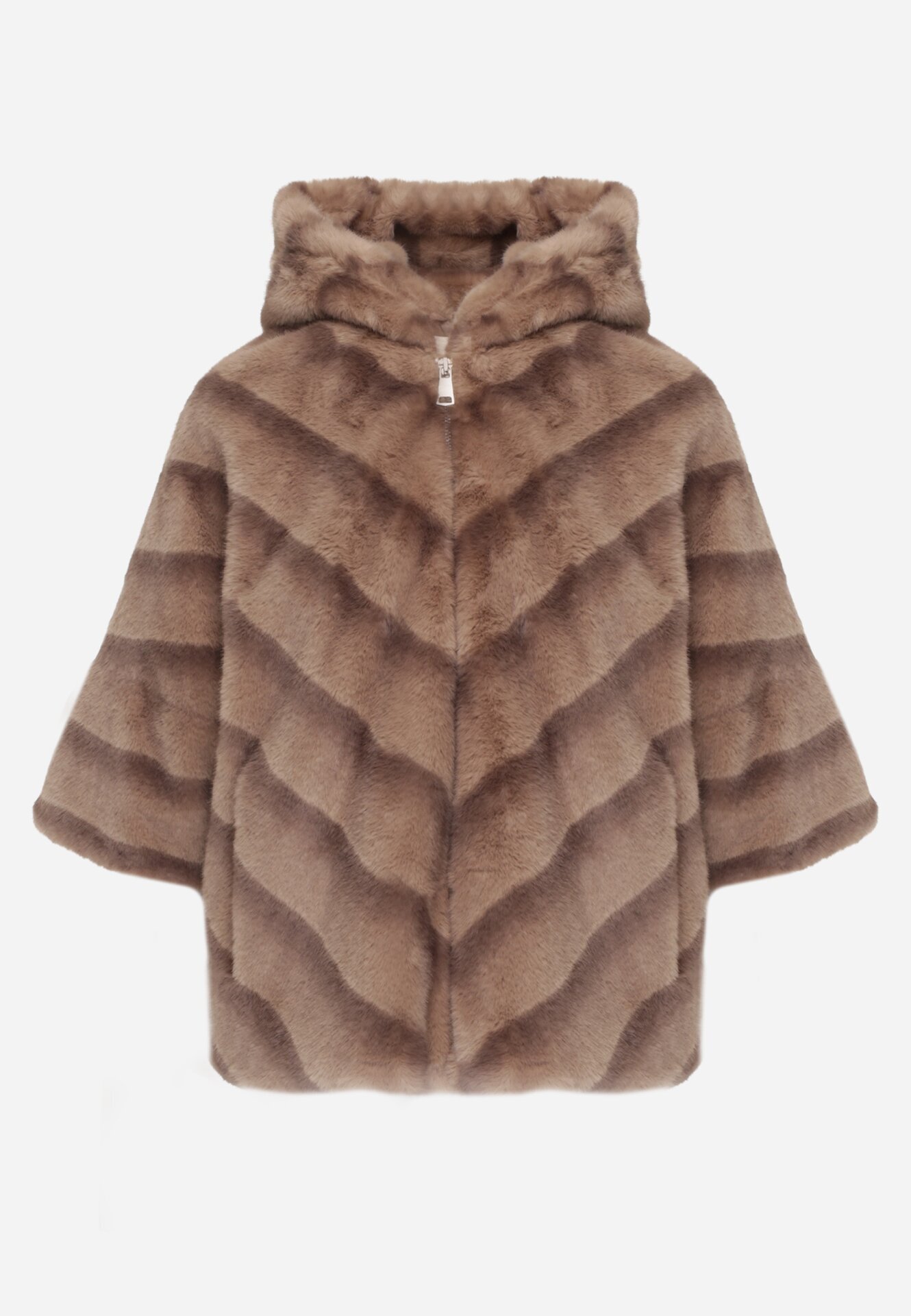 melya by melody Geacă Blană Bej Oversize cu Glugă și Mâneci 3/4 Idanne