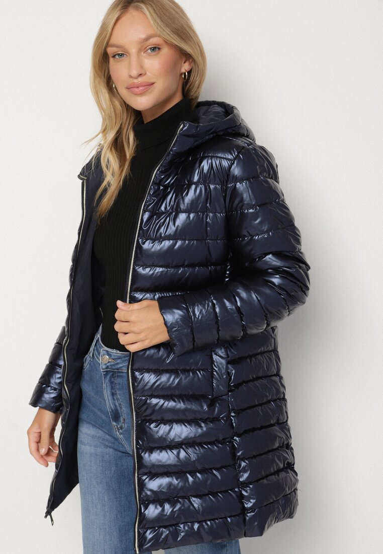 melya by melody Geacă bleumarin matlasată reversibilă cu glugă Alarrise