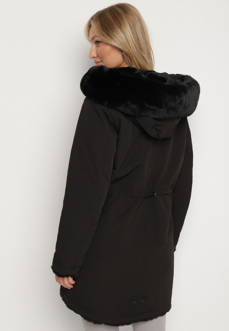 melya by melody Geacă Parka Negru Reversibilă cu Blană cu Glugă Alorrise