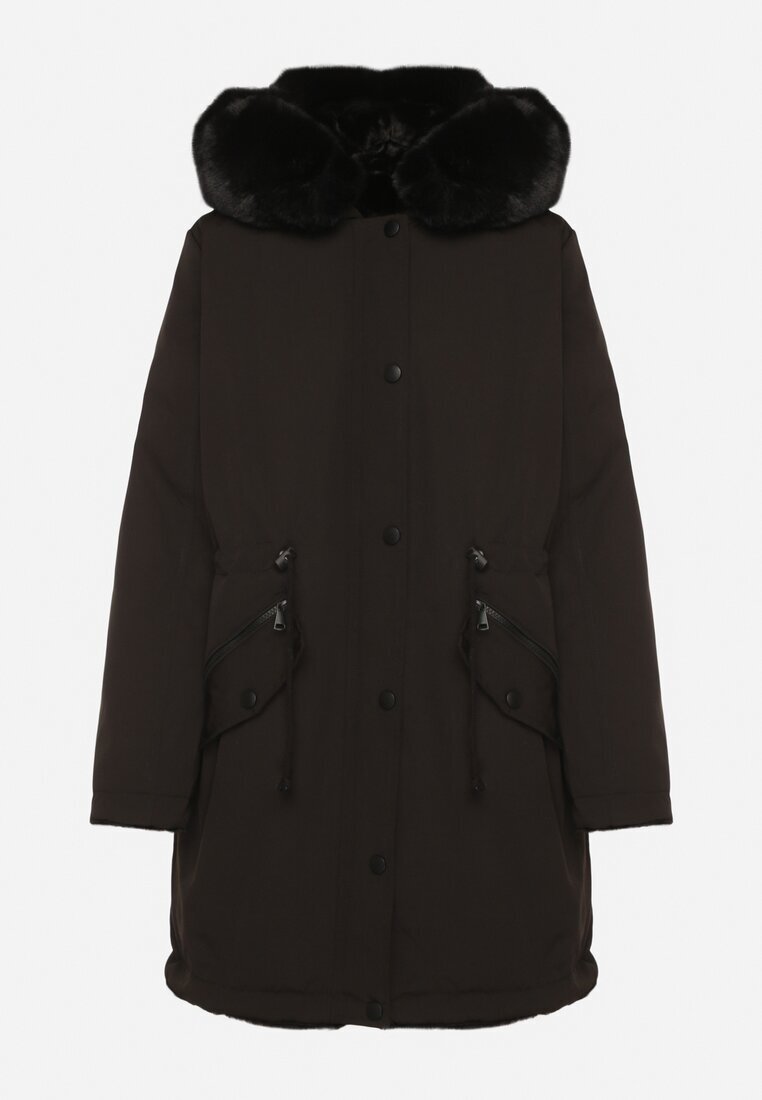 melya by melody Geacă Parka Negru Reversibilă cu Blană cu Glugă Alorrise