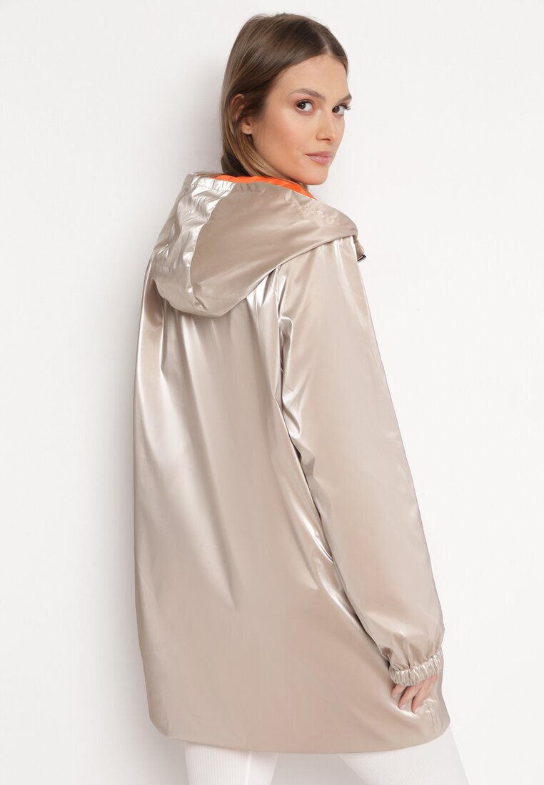 melya by melody Geacă Portocalie Reversibilă cu Glugă Nedetașabilă și Efect Metalic Lirednil