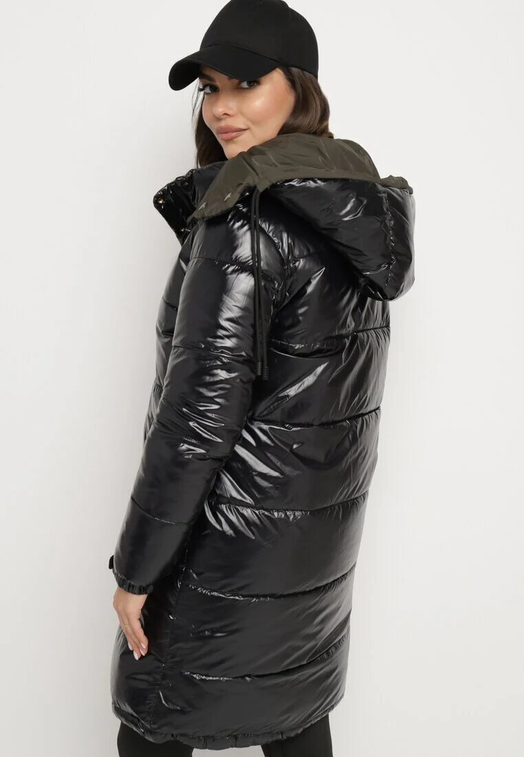 melya by melody Jachetă matlasată Negru-Verde Reversibilă cu Glugă Detașabilă Foarte Călduroasă Renirra