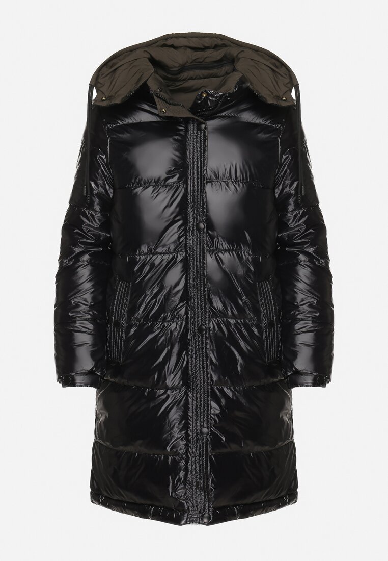 melya by melody Jachetă matlasată Negru-Verde Reversibilă cu Glugă Detașabilă Foarte Călduroasă Renirra
