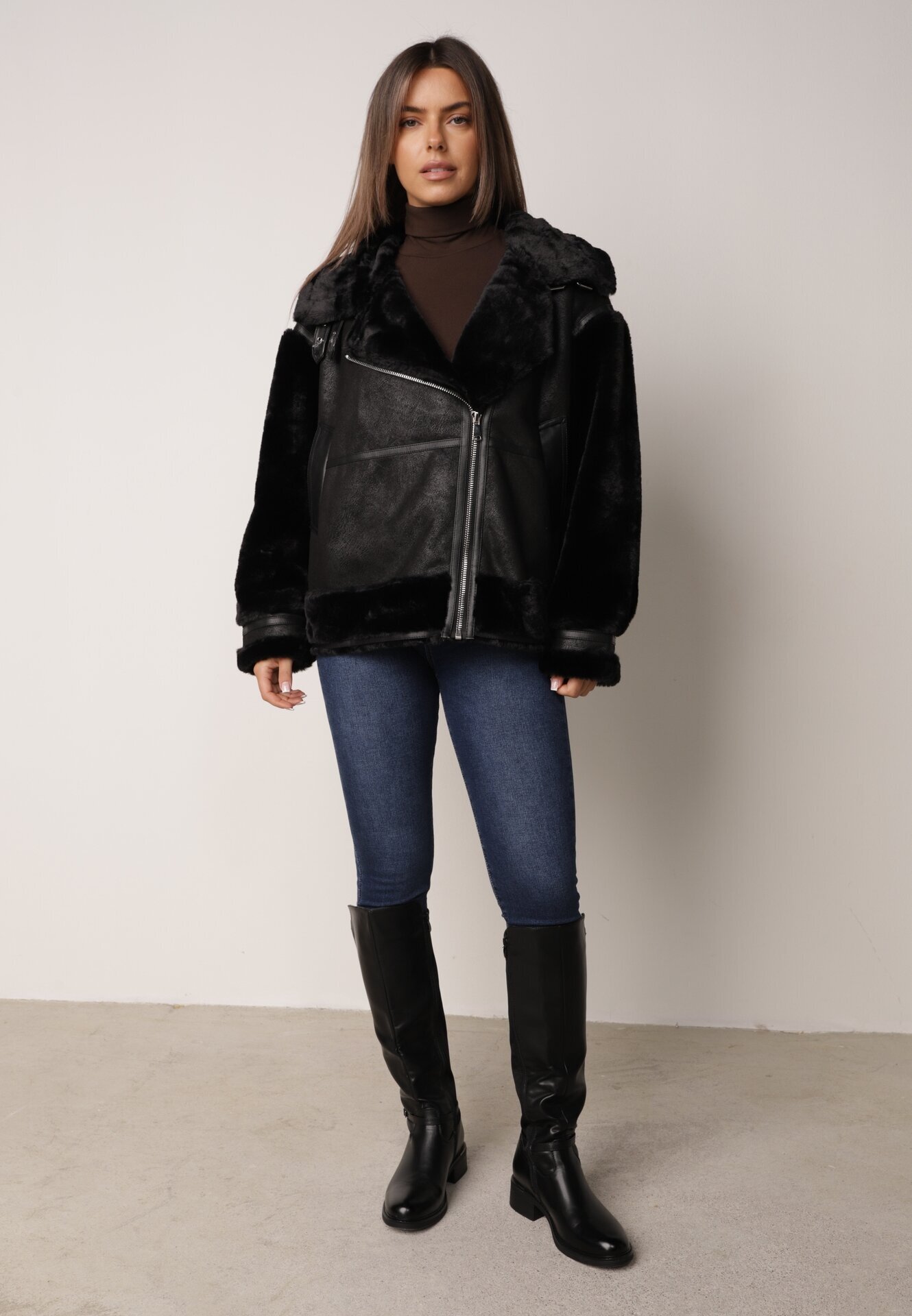 melya by melody Jachetă Neagră Biker cu blăniță Burena
