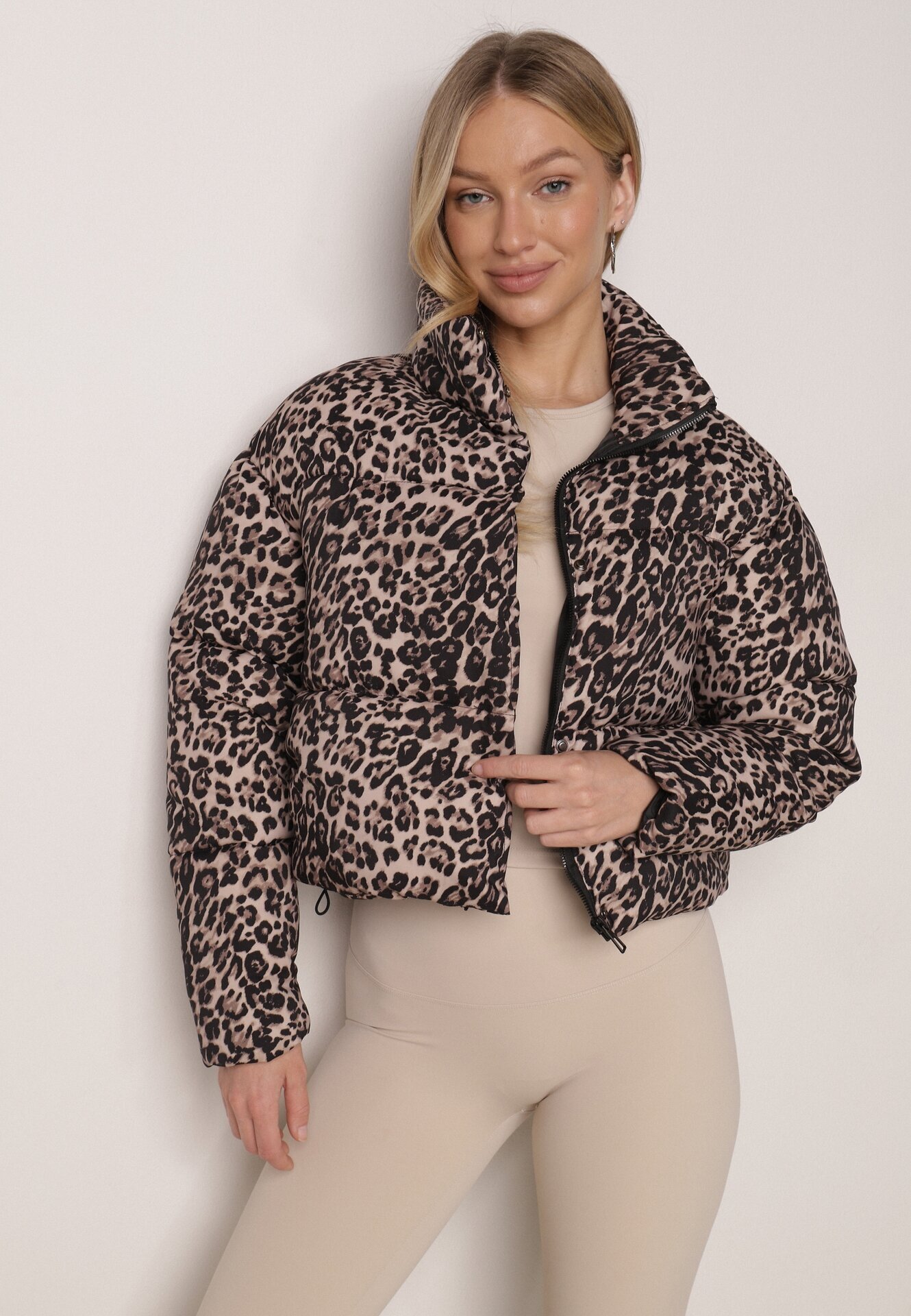 melya by melody Jachetă Scurtă Matlasată Maro cu Leopard Finisată cu manșete elastice Ivinia