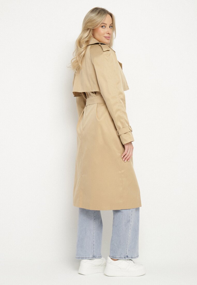 melya by melody Lung Palton Trench Bej închis cu un croi clasic cu curea Nasde
