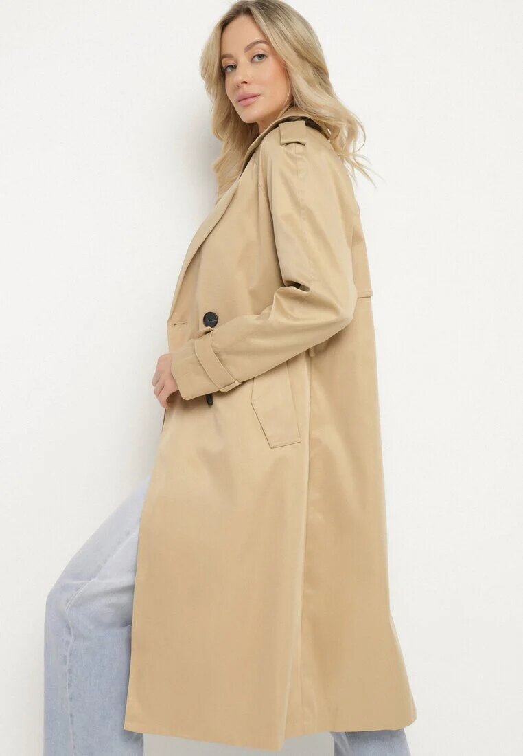 melya by melody Lung Palton Trench Bej închis cu un croi clasic cu curea Nasde