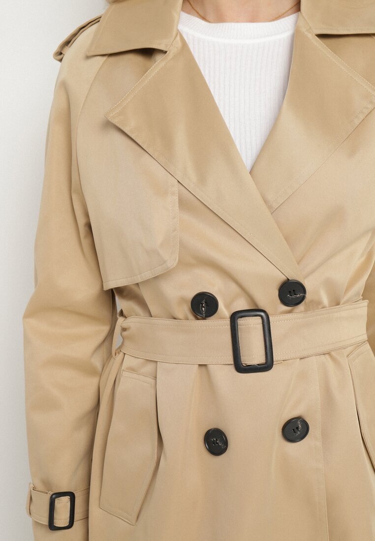 melya by melody Lung Palton Trench Bej închis cu un croi clasic cu curea Nasde