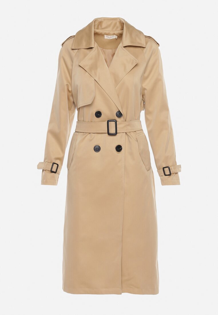 melya by melody Lung Palton Trench Bej închis cu un croi clasic cu curea Nasde