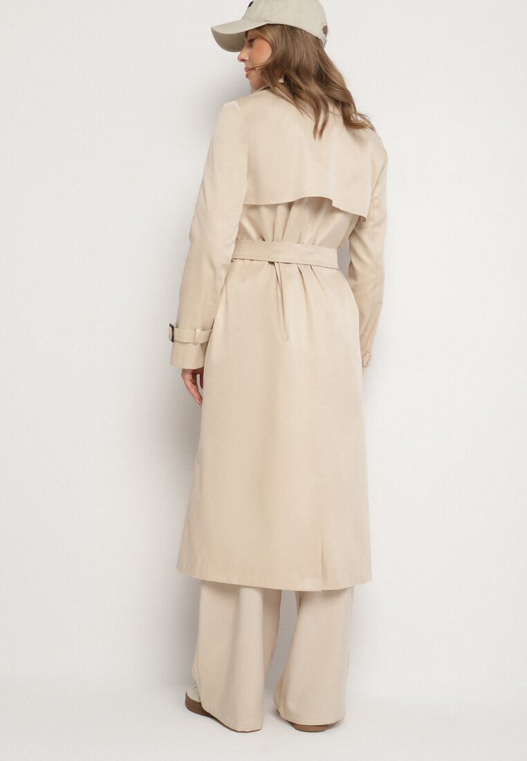 melya by melody Palton Trench Bej deschis dublu rând ornat cu curea și cataramă Tinbella