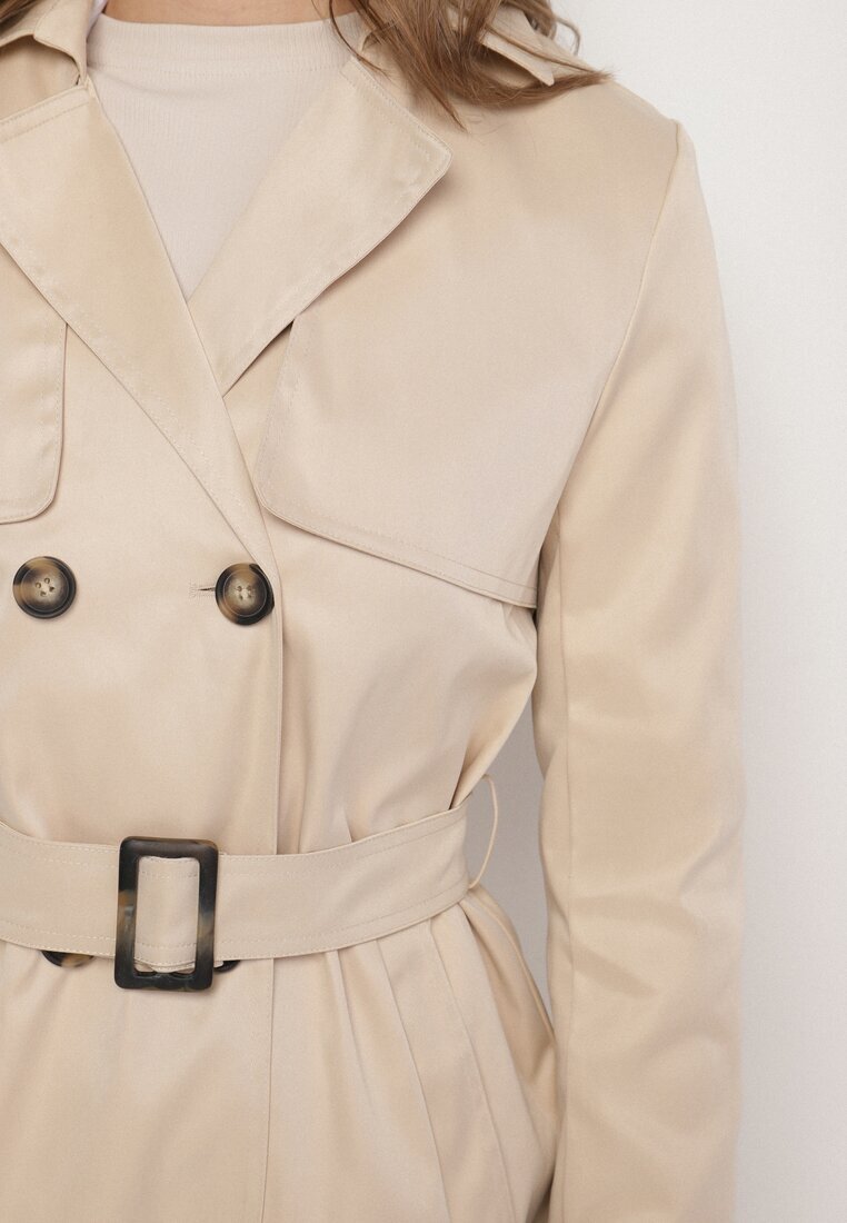 melya by melody Palton Trench Bej deschis dublu rând ornat cu curea și cataramă Tinbella