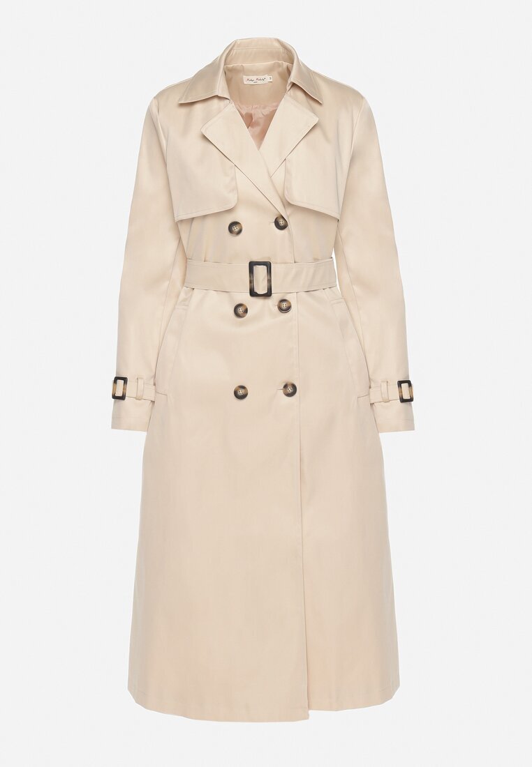 melya by melody Palton Trench Bej deschis dublu rând ornat cu curea și cataramă Tinbella