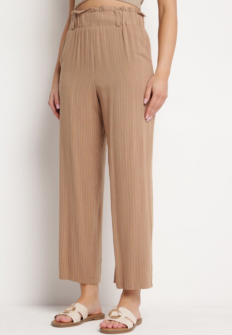 melya by melody Pantaloni bej cu dungi fine și picioare drepte Ariallo