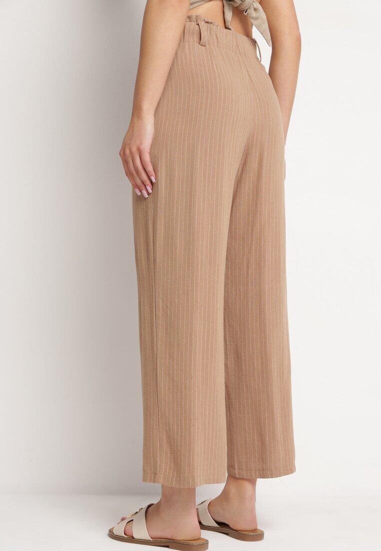 melya by melody Pantaloni bej cu dungi fine și picioare drepte Ariallo