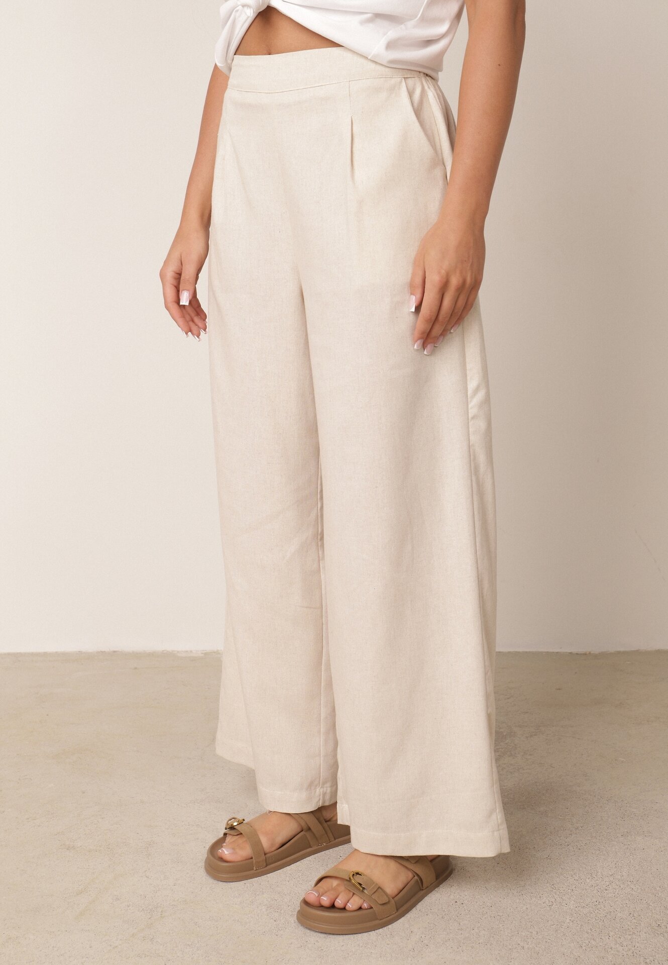 melya by melody Pantaloni Bej Largi cu elastic în talie cu in Araniells