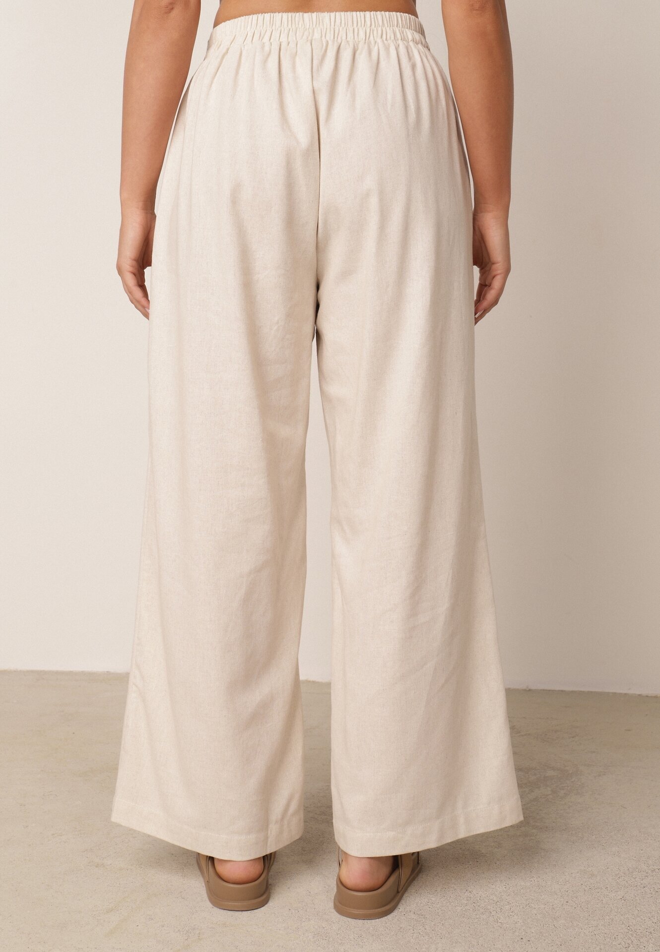 melya by melody Pantaloni Bej Largi cu elastic în talie cu in Araniells