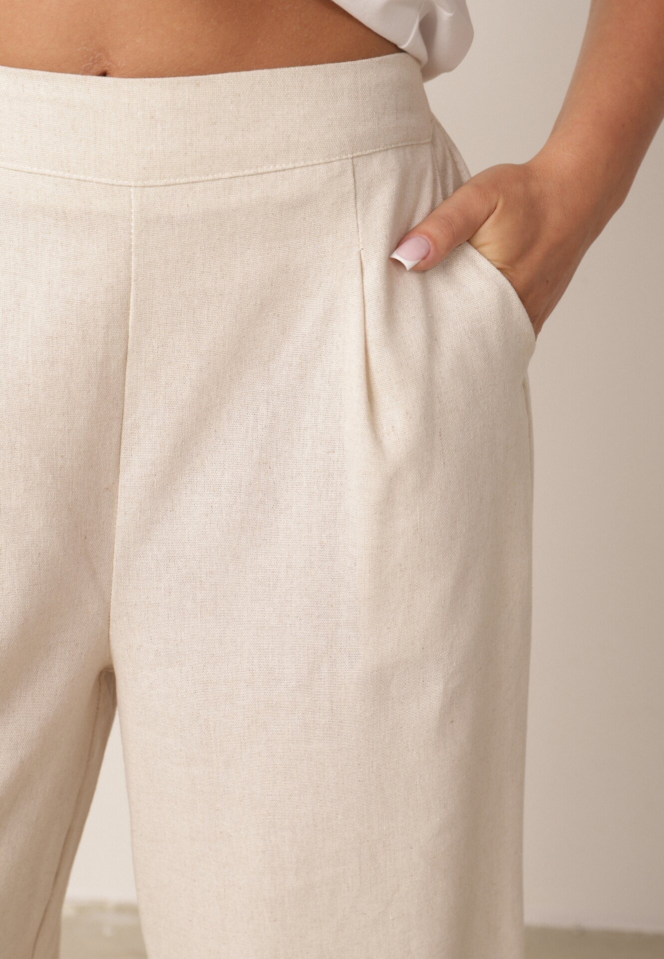 melya by melody Pantaloni Bej Largi cu elastic în talie cu in Araniells
