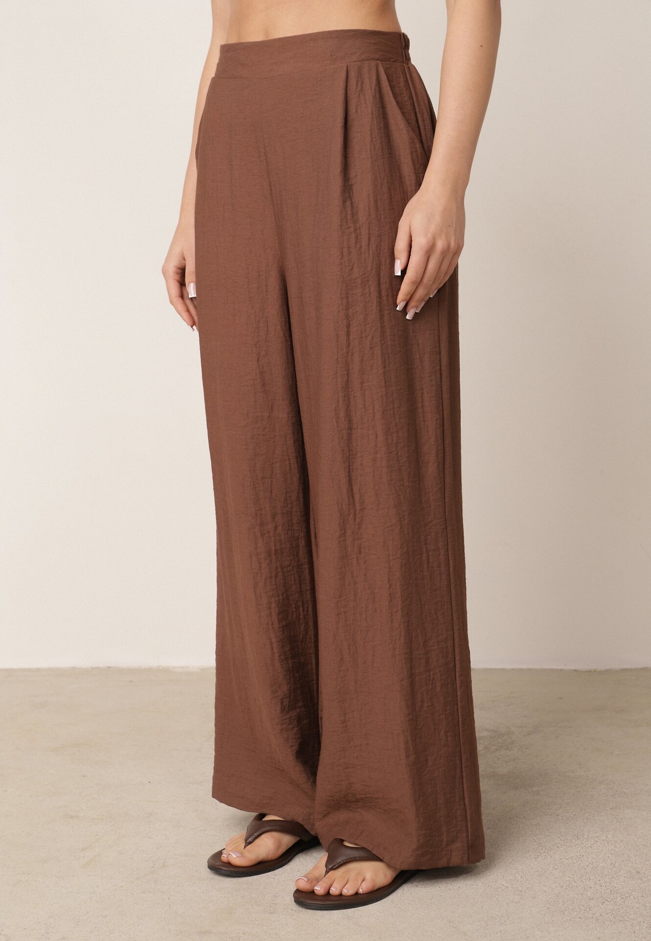 melya by melody Pantaloni casual structurali largi cu talie înaltă Sofede Maro