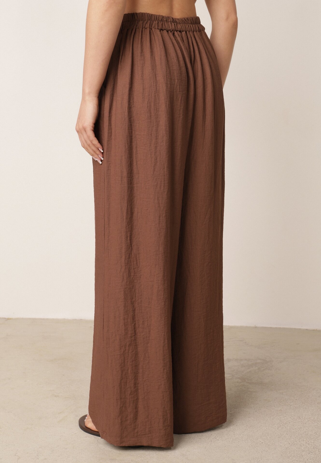 melya by melody Pantaloni casual structurali largi cu talie înaltă Sofede Maro