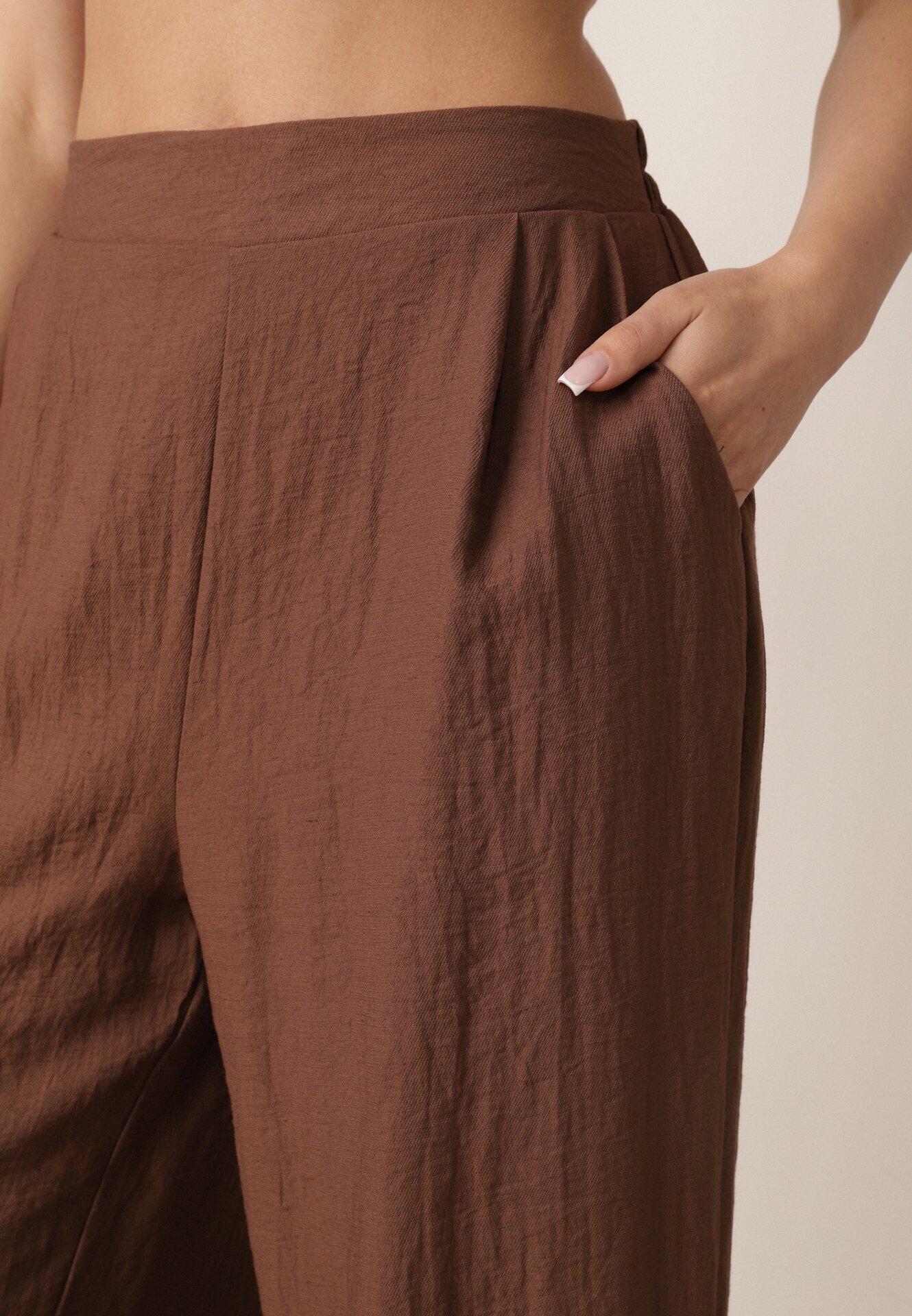 melya by melody Pantaloni casual structurali largi cu talie înaltă Sofede Maro