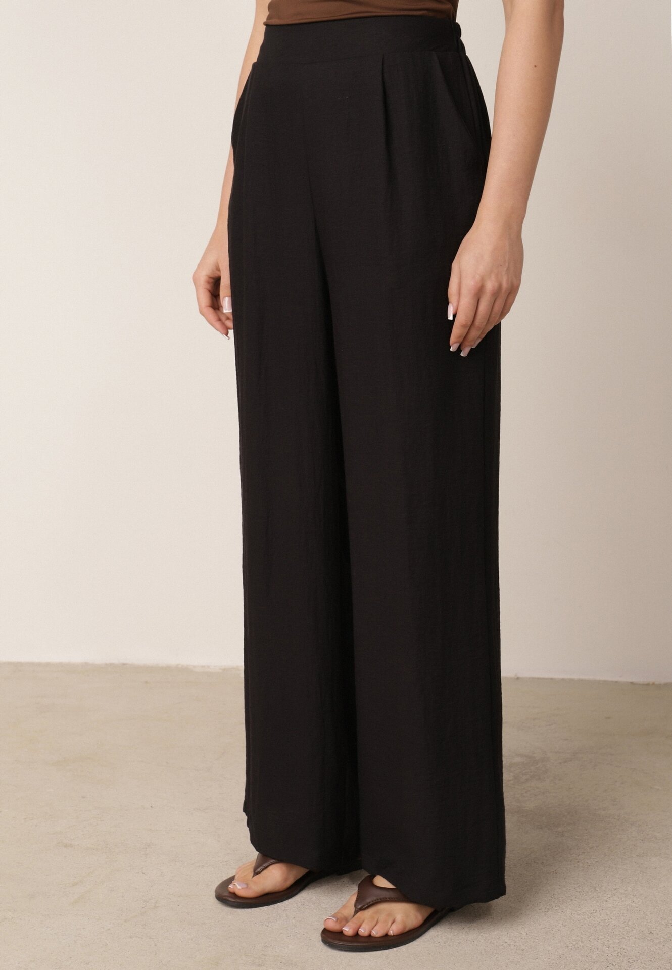 melya by melody Pantaloni casual structurali largi cu talie înaltă Sofede Negri