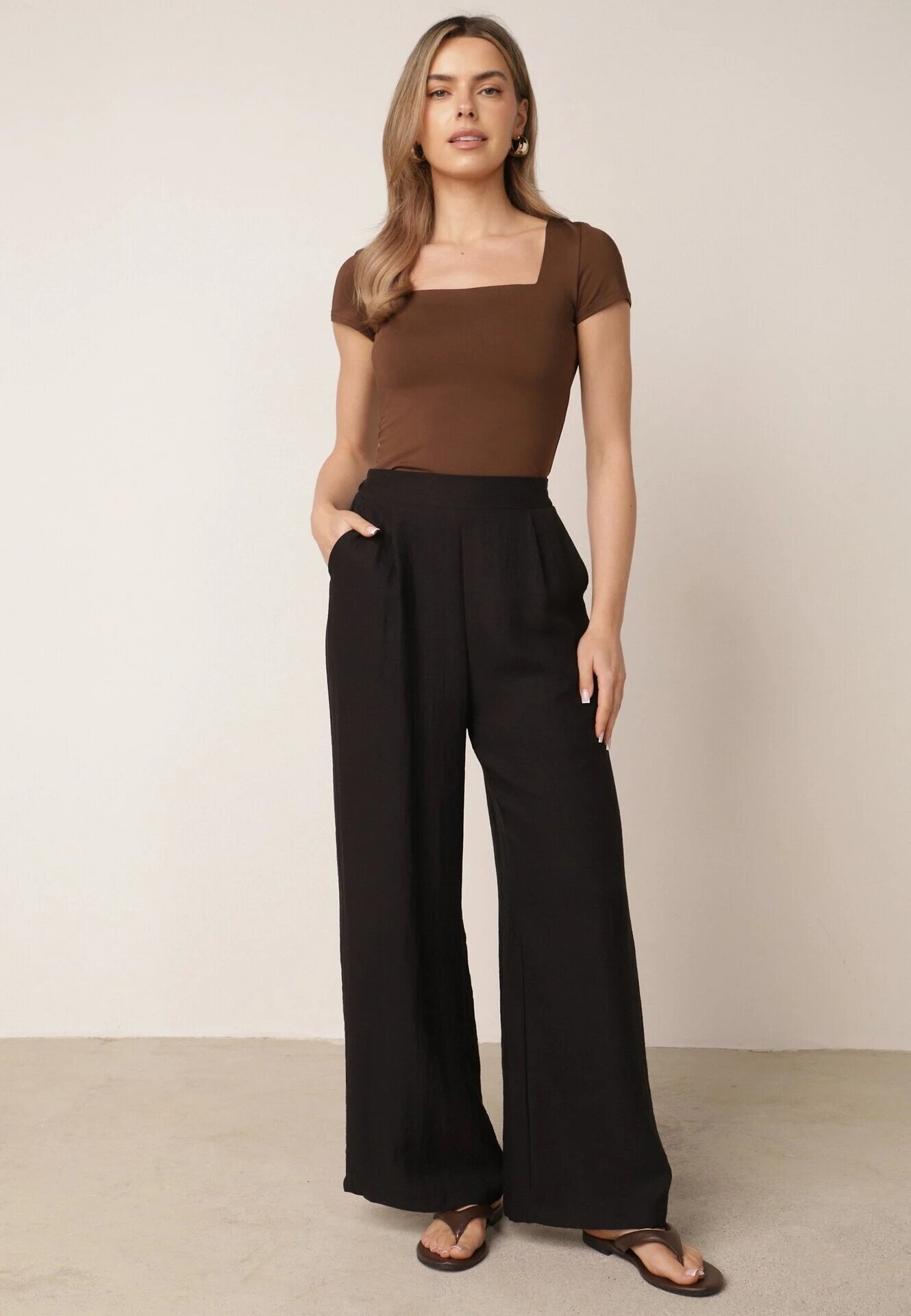 melya by melody Pantaloni casual structurali largi cu talie înaltă Sofede Negri