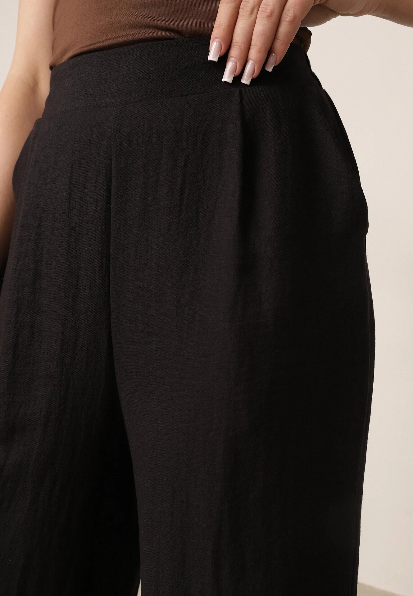 melya by melody Pantaloni casual structurali largi cu talie înaltă Sofede Negri