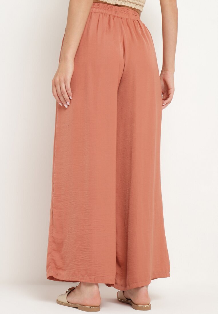 melya by melody Pantaloni Larghi Portocalii cu Vâscoză și Talie Înaltă și Elastic în Talie Kelevevia