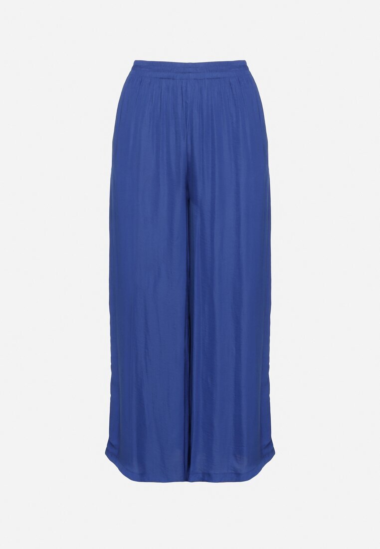 melya by melody Pantaloni Largi Bleumarin din Viscoză și cu Talie Înaltă și cu Elastic în Talie Kelevevia