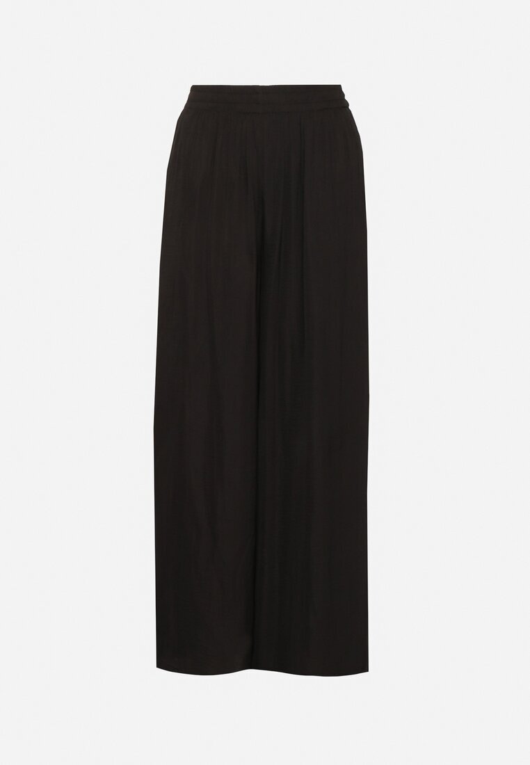 melya by melody Pantaloni Largi Negri din Viscoză cu Talie Înaltă și Elastic în Talie Kelevevia
