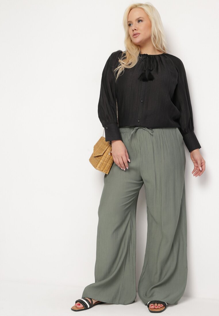 melya by melody Pantaloni Largi Verde Închis din Viscoză cu Buzunare Rowalle