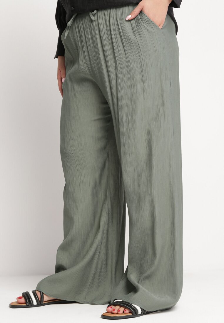 melya by melody Pantaloni Largi Verde Închis din Viscoză cu Buzunare Rowalle