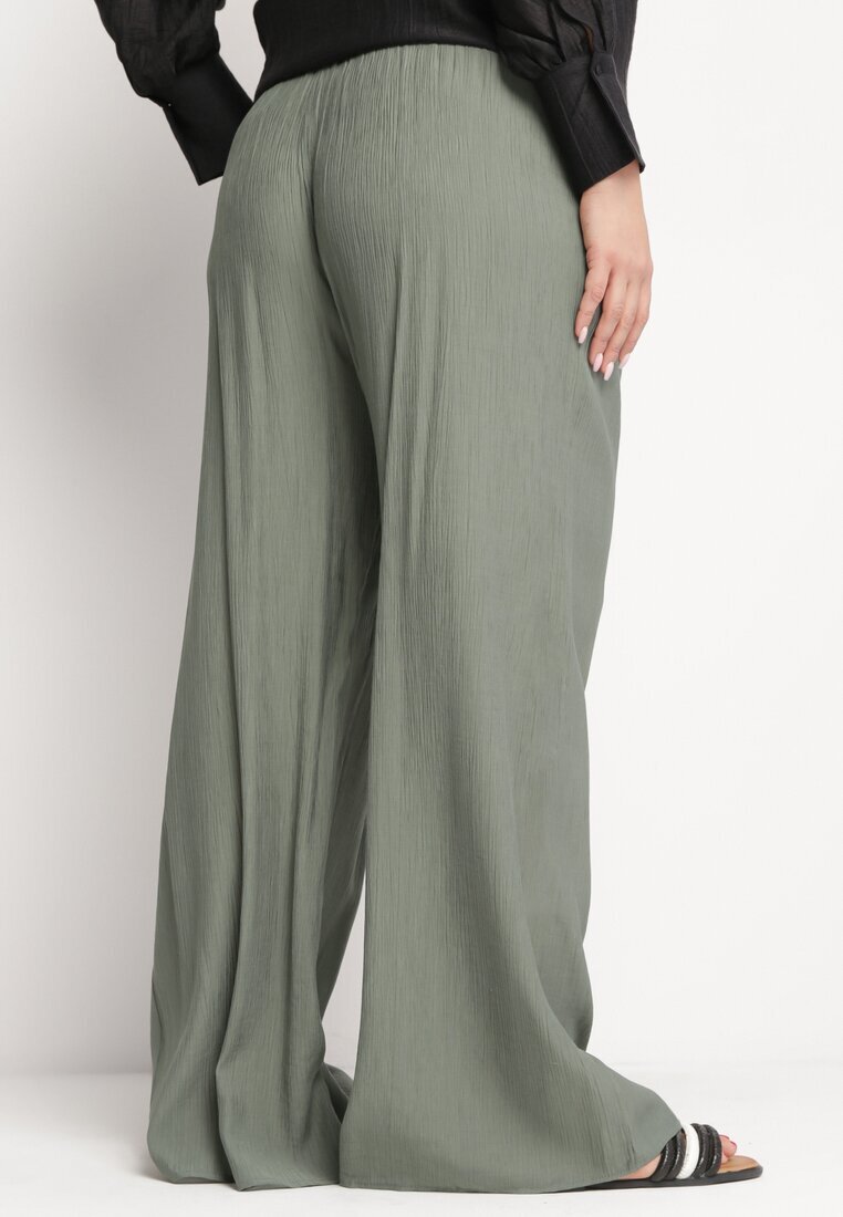 melya by melody Pantaloni Largi Verde Închis din Viscoză cu Buzunare Rowalle
