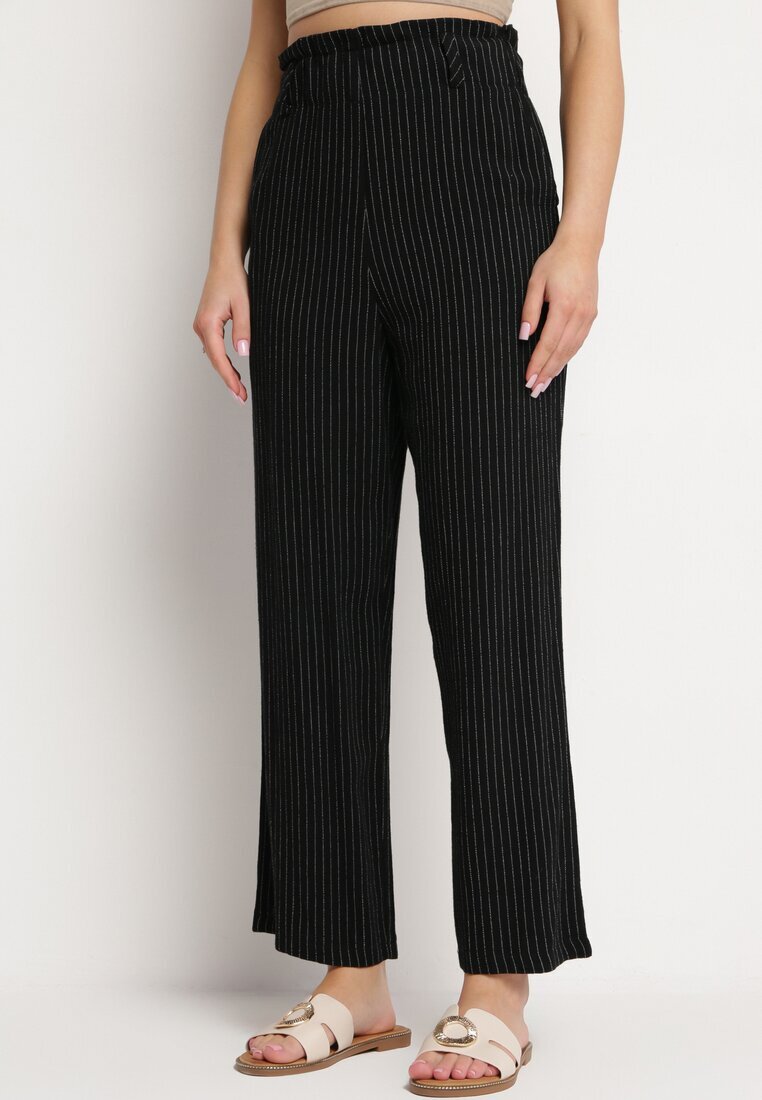melya by melody Pantaloni Negri cu Dungi Fine cu Croială Dreaptă Ariallo
