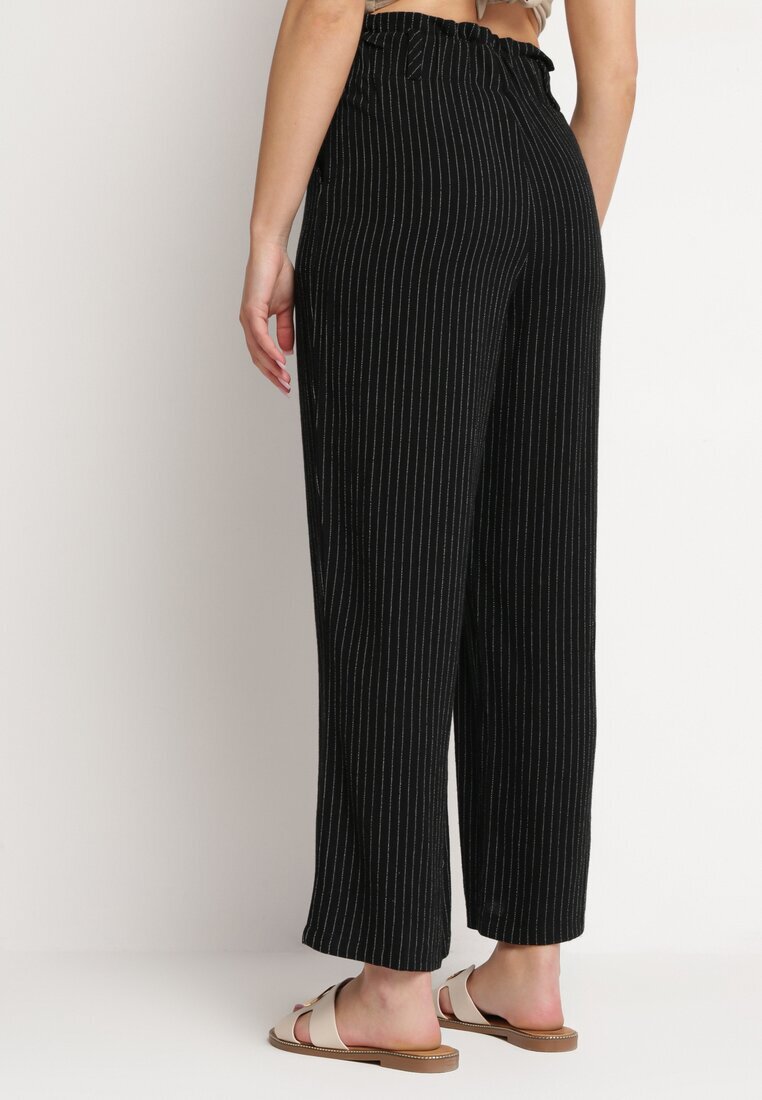melya by melody Pantaloni Negri cu Dungi Fine cu Croială Dreaptă Ariallo