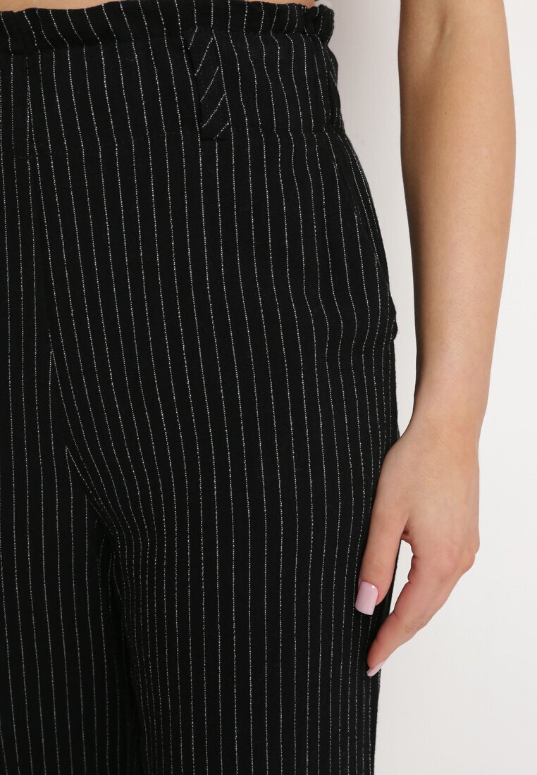 melya by melody Pantaloni Negri cu Dungi Fine cu Croială Dreaptă Ariallo