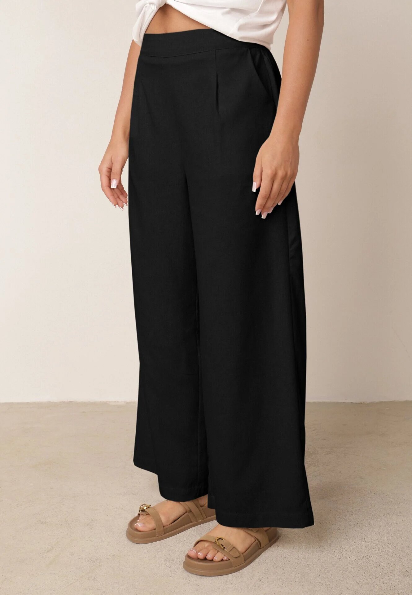 melya by melody Pantaloni negri largi cu elastic în talie cu in Araniells