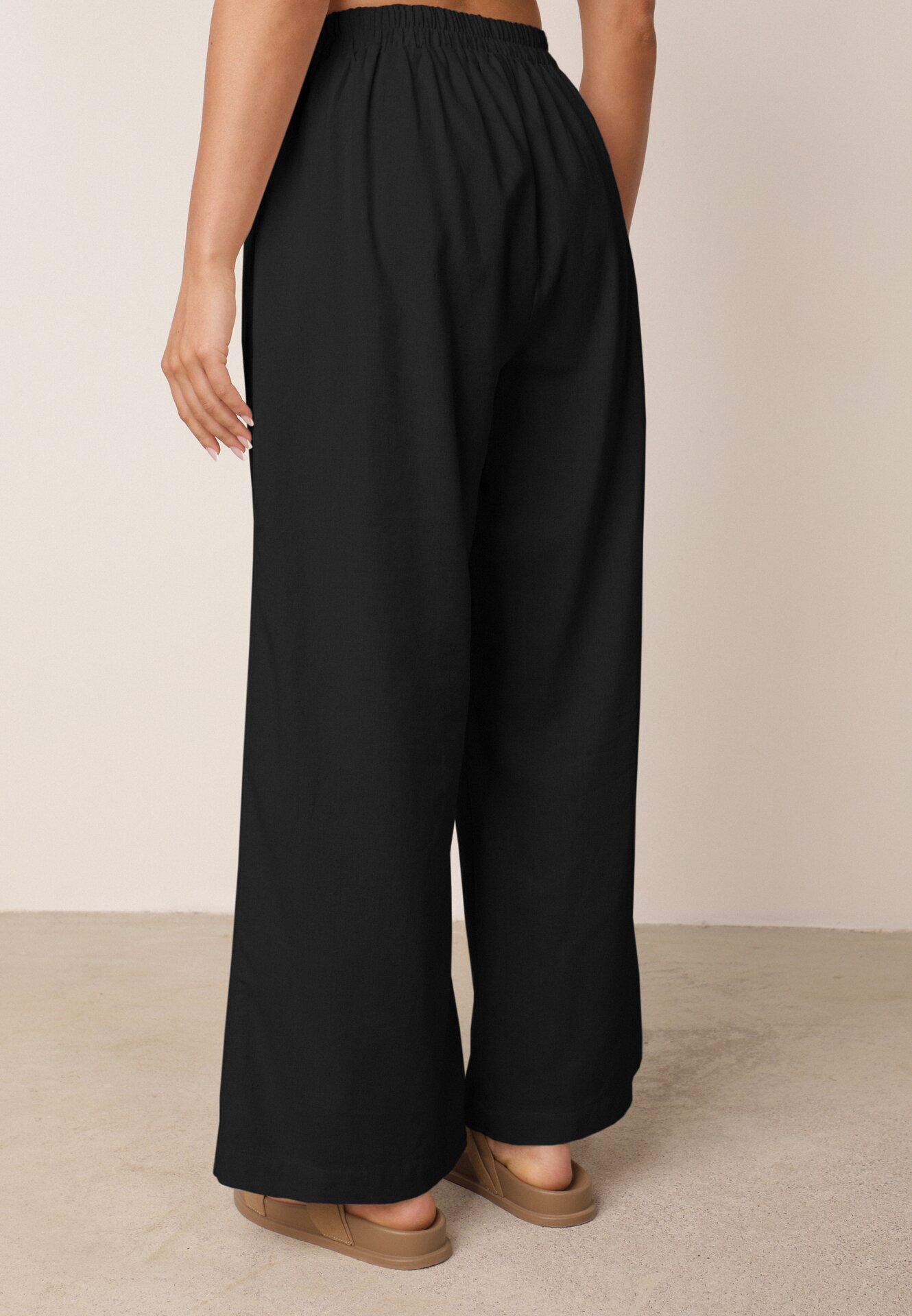 melya by melody Pantaloni negri largi cu elastic în talie cu in Araniells