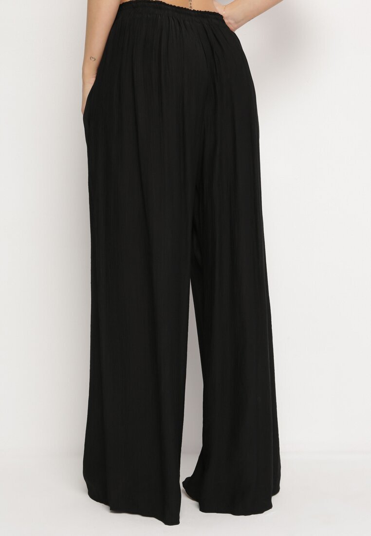 melya by melody Pantaloni Negri Largi din Viscoză cu Buzunare Rowalle
