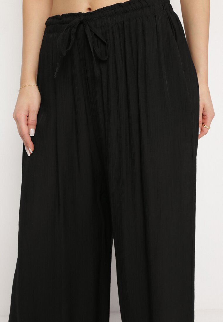 melya by melody Pantaloni Negri Largi din Viscoză cu Buzunare Rowalle