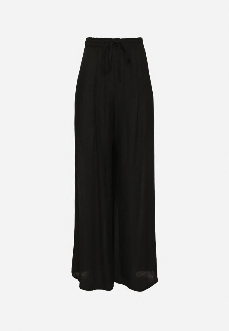 melya by melody Pantaloni Negri Largi din Viscoză cu Buzunare Rowalle