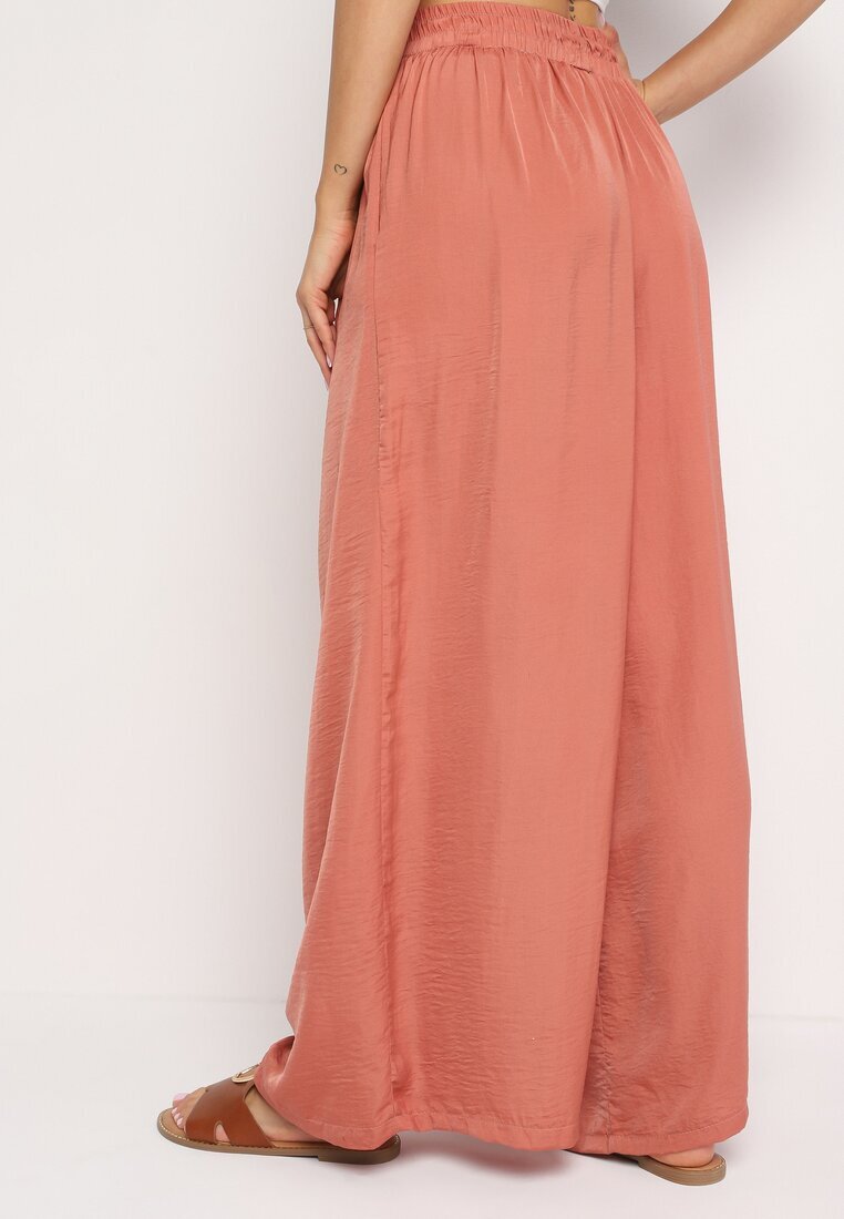 melya by melody Pantaloni portocalii din viscoză și talie înaltă și elastic în talie Kelevevia