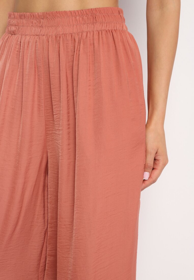 melya by melody Pantaloni portocalii din viscoză și talie înaltă și elastic în talie Kelevevia