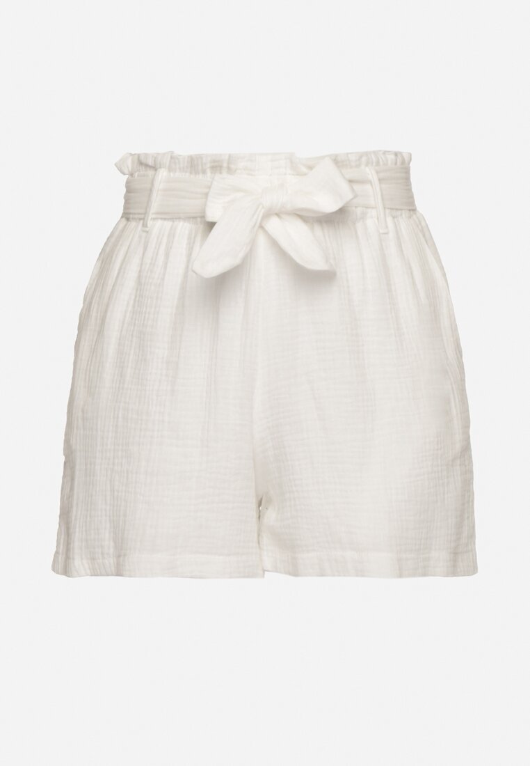 melya by melody Pantaloni scurți albi din bumbac cu elastic în talie și curea din material Melluna