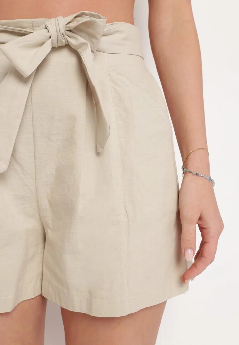 melya by melody Pantaloni scurți Bej Din bumbac Bermuda Cu elastic la spate și curea din material textil Loviana