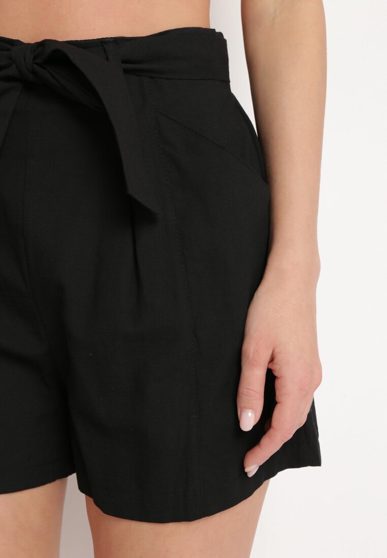 melya by melody Pantaloni scurți bermude Negri din bumbac cu elastic la spate și curea din material Loviana