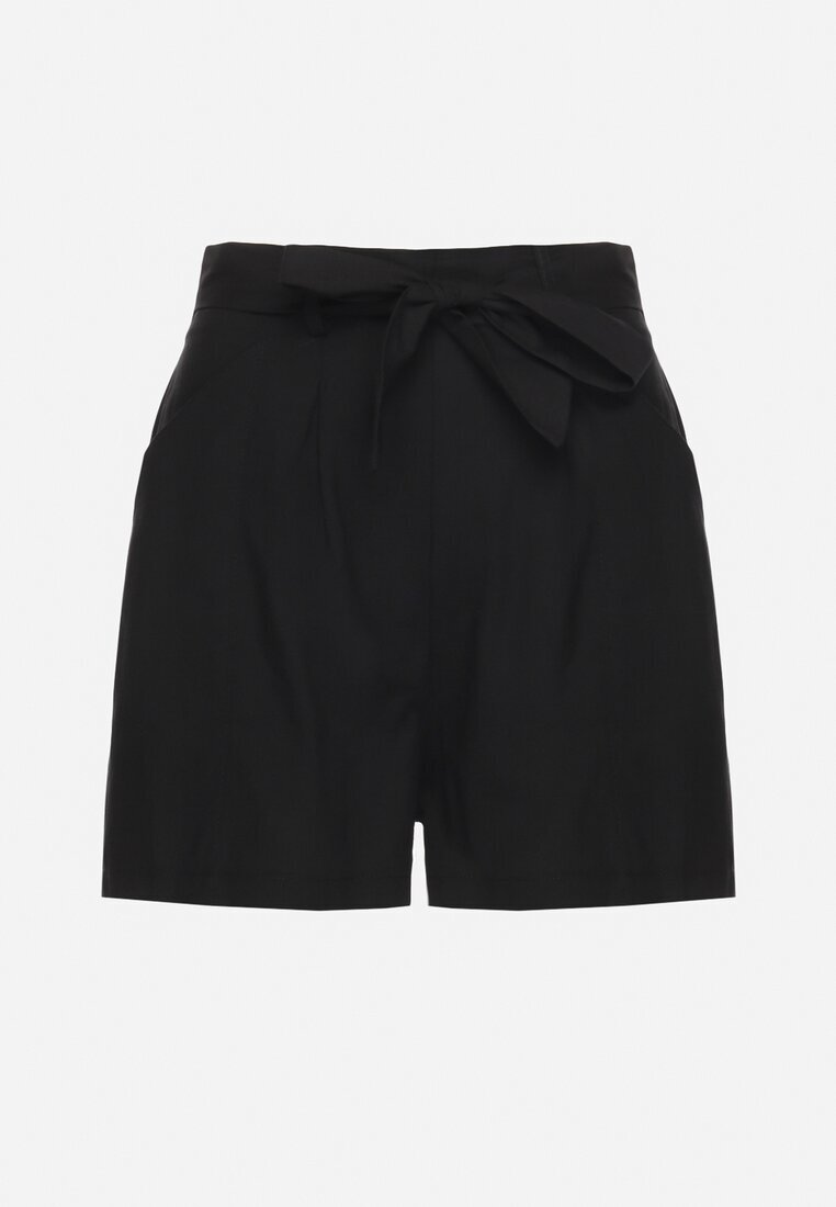 melya by melody Pantaloni scurți bermude Negri din bumbac cu elastic la spate și curea din material Loviana
