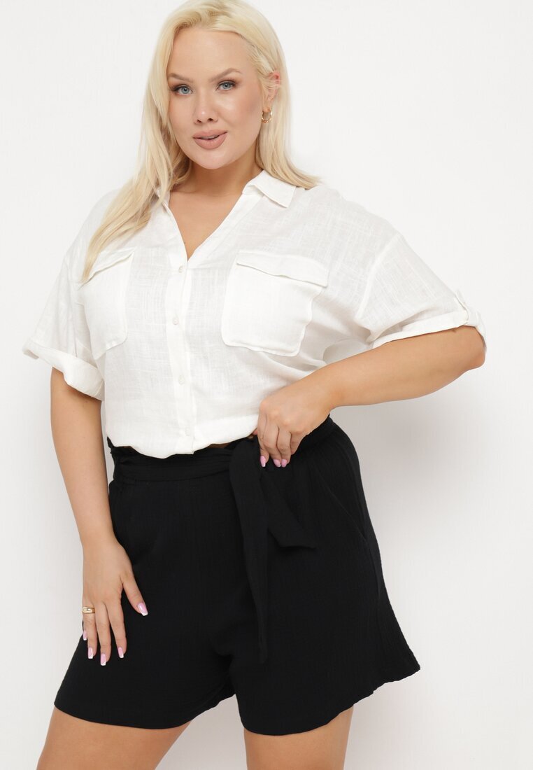 melya by melody Pantaloni scurți Negri din Bumbac cu Elastic în Talie și Curea din Material Melluna