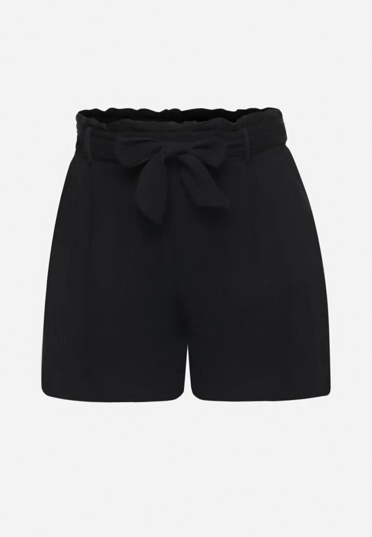 melya by melody Pantaloni scurți Negri din Bumbac cu Elastic în Talie și Curea din Material Melluna